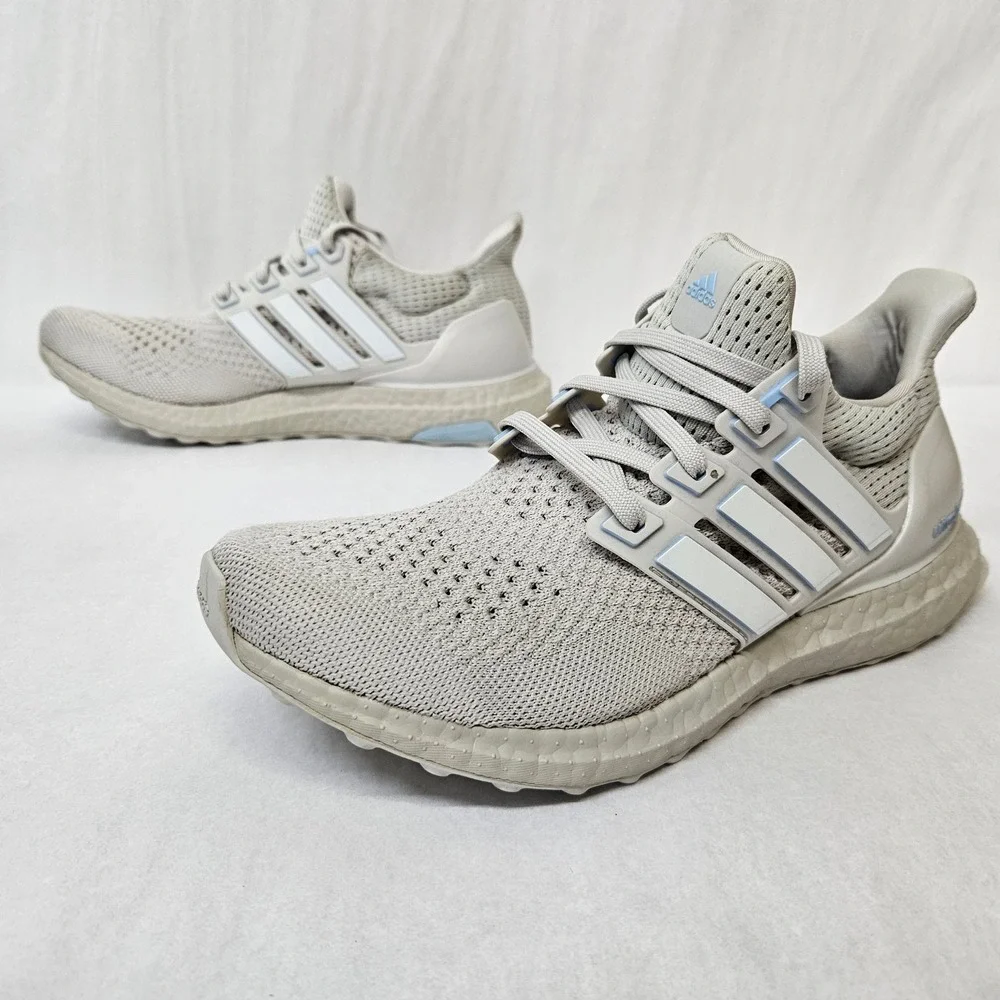 Adidas Ultraboost 1.0 Running Shoes JH9211 Grey White Glow Blue Womens Size 7.5